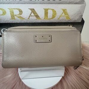 Kate Spade NY Double Zip Full  Size Wallet / Wristlet, Taupe Leather